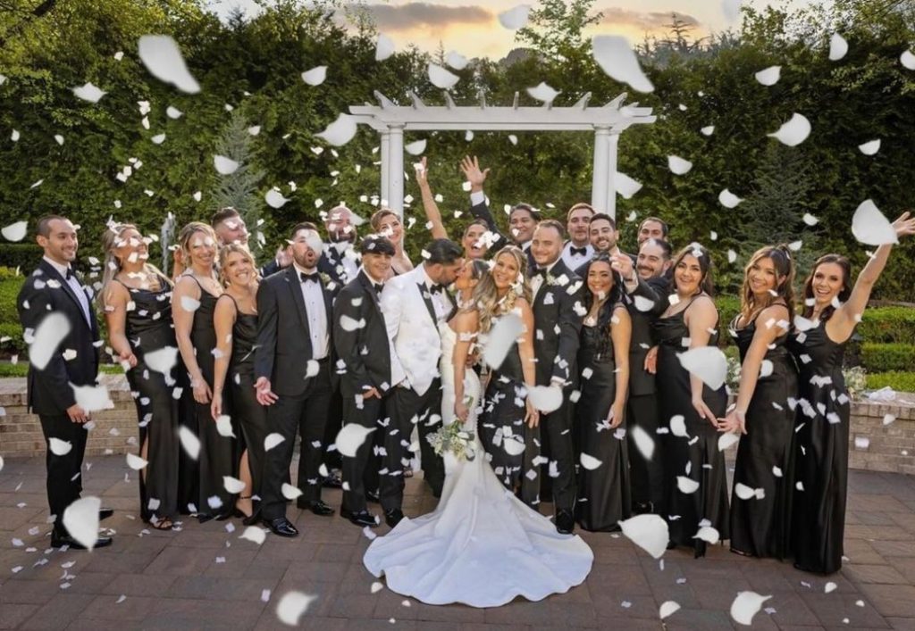 wedding party taking happy picture